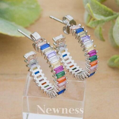 Newness Delicate mix Color Full Cubic Zirconia Women Wedding DUBAI Bridal Round Circle Earrings