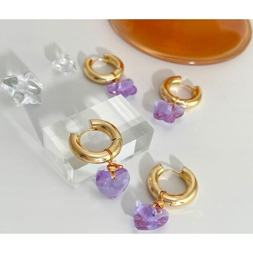 Monlansher Colorful Glass Heart Butterfly Drop Earrings Geometric Metal Hoop Earrings for Women Daily Vintage Earrings Jewelry