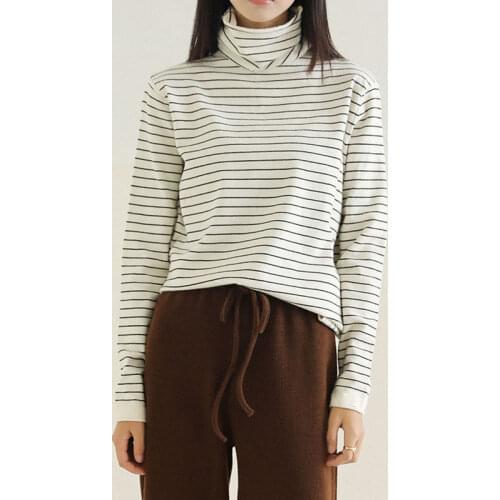 Striped Turtleneck Sweater Women High Neck Knitted Sweaters Black White
