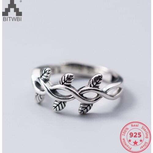 100% 925 Sterling Silver Ring Female Japanese Korean Thai Silver Retro Leaf Ring Temperament National Open Index Finger ring
