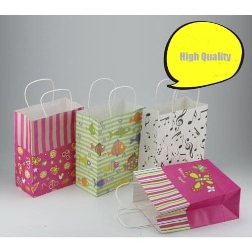 30 pcs 14 colors Cartoon Kraft Paper Bag With Handle Festival Gift Package For Wedding Party Shopping Bag 27*21*11cm