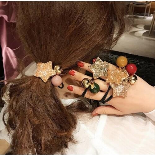 60pcs/lot DIY Multi Pentagram Crystal Hair Band High Resilience Balls Pearl Rubber Bands Hair Styling Tools Accessories HA843