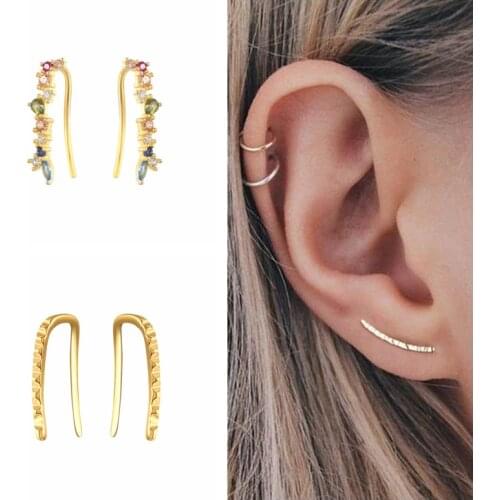 Aide 925 Sterling Silver Rainbow Zircon Plata Earrings Stud Earings for Women Simple Gold Silver Color Fashion Fine Jewelry Gift