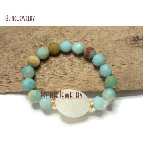 White Druzy and Mint Beads Bracelet Bracelet BM12437