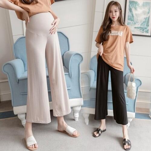 Pregnant womens wide-leg pants nine points summer thin modal loose fashion casual belly lifting pants tide mom