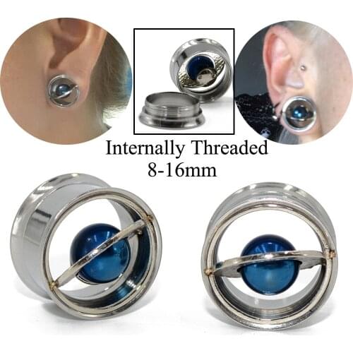 Dreamlee Pair Planet Screw Fit Ear plug Flesh Tunnel Stainless Steel Expander Gauges Piercing Studs Earrings Hollow Plug Jewelry