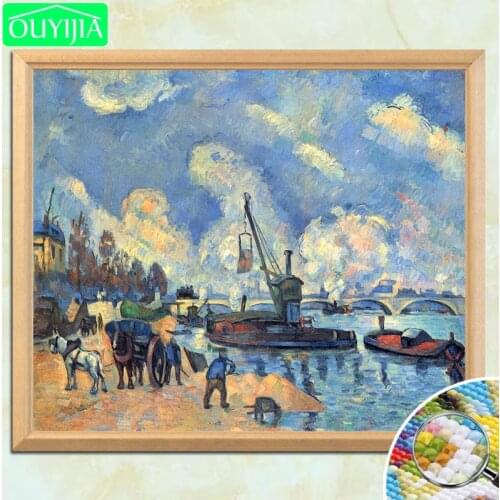 Paul Cezanne Famous Painting "Bessie Seine River" 5D DIY Diamond Painting Full Square Diamond Embroidery Rhinestones Mosaic Pic