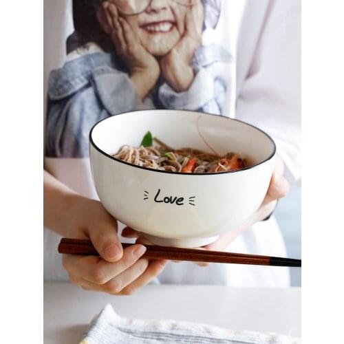 6 inch ceramic soup salad ramen bowl love letters printed Europe style ins home simple large size under glazed bowls for food