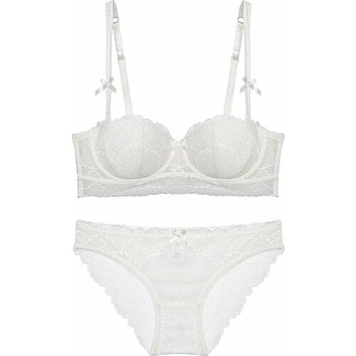 White black wine red sexy lace women bra set half cup cotton thin female underwear sets push up lingerie plus size Bra & Brief