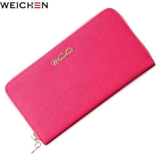 WEICHEN Simple Elegant Women Clutch Wallet Real Genuine Leather Phone Pocket Card Holder Female Purse Fashion Brand Ladies Long