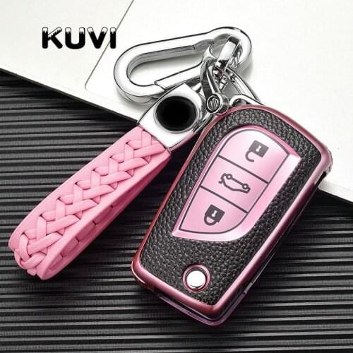Leather Car Remote Key Cover Case Fob For Toyota Auris Reiz Corolla RAV4 Avensis Yaris Aygo Verso Scion TC IM Keychain