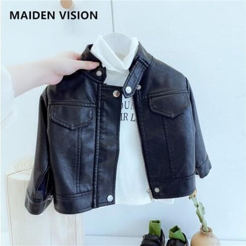 Girls Boys Black Pu Zipper Jackets Kids Baby Leather Jacket Autumn winter Plus velvet leather coat Children Clothes Overcoats