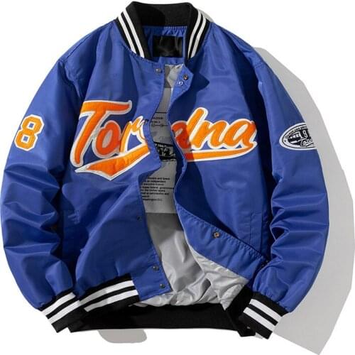 Hip Hop Street Dance Men Jacket Loose Letter Embroidery Single-breasted Pocket Baseball Uniform Coat Harajuku Hooded Jackets