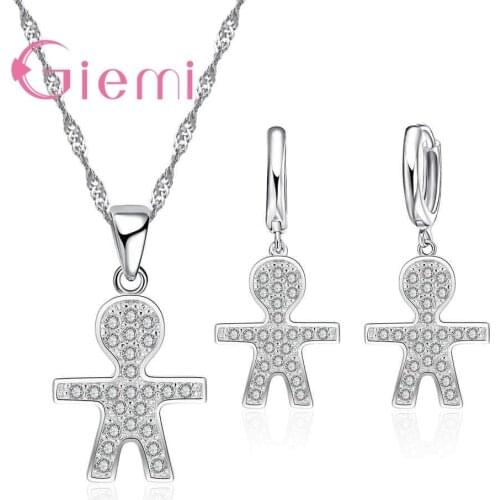 Lovely Child Design Zircon Sets Fashion 925 Sterling Silver Necklace Drop Pendant Lever Back Earrings For Women Engagement