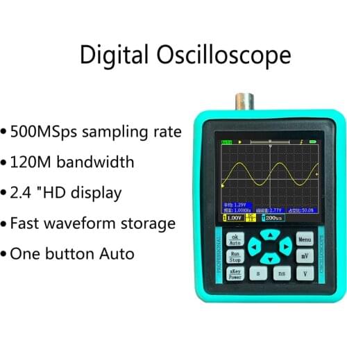 2.4 Inch Mini Digital Oscilloscope Kit With BNC Clip Cable DSO1511E 120M Bandwidth For Vehicle Maintenance (Including Battery)