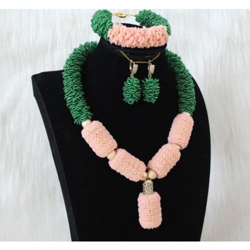 Fashion Yellow & Green Costume Jewelry necklace Set Bold Design African Bridal Jewelry Set For Women Nigerian Beads Jewellery