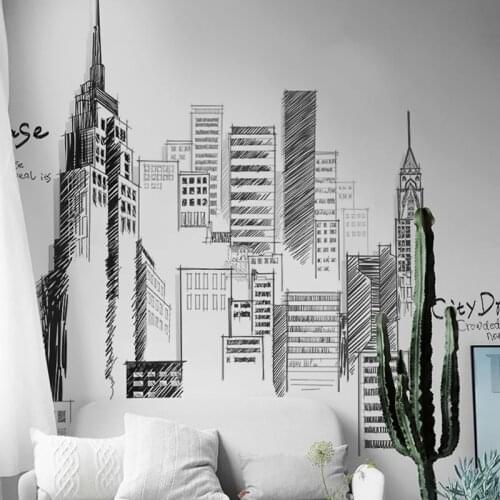 Hand-painted Wall Stickers Simple City Sketch College Dormitory Paper Modern Living Room Decoration Office Wall Decals Wallpaper
