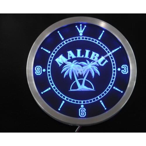 Nc0126 Malibu Rum Bar Beer Pub Neon Light Signs LED Wall Clock