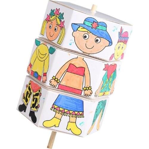 April Du Children Creative Kid Scientific Toys handmade paper rotating dolls kindergarten DIY technology invention model