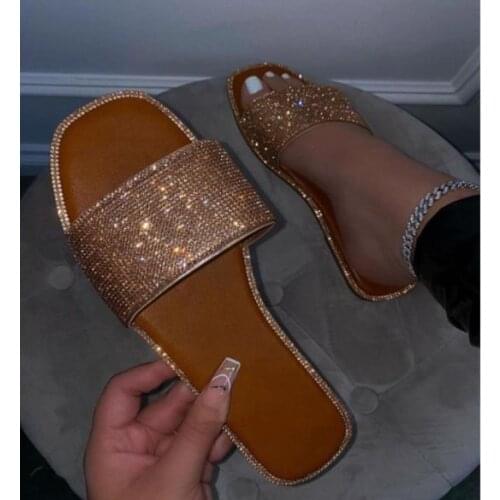 New Womens Slippers Womens Square Toe PU Leather Slippers Womens Summer Flat Sandals Plus Size Flat Sandals A007