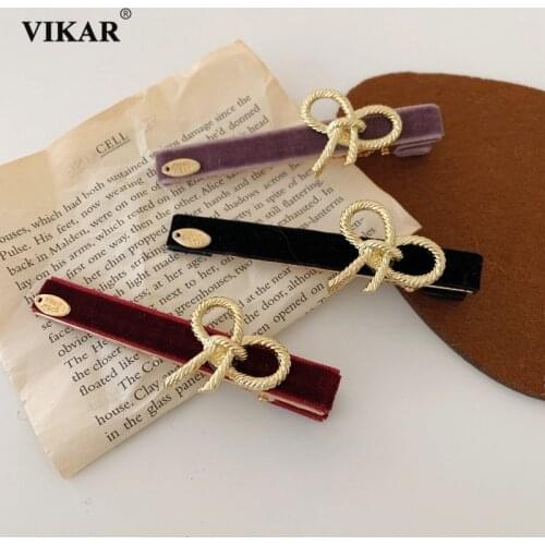 VIKAR New Women Vintage Belvet Hairpins Fashion Metal Bows Hair Clips Barrettes For Girls Headdress Autumn Hair Accessories