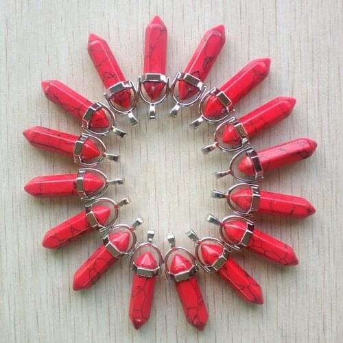 Wholesale 24pcs/lot 2019 Synthetic stone pillar shape point Chakra charms pendants for jewelry making free shipping