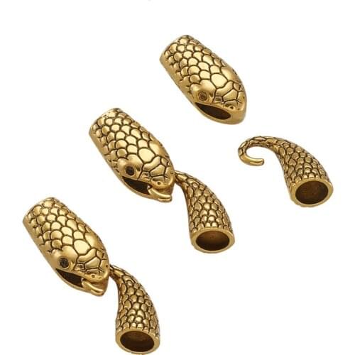 Pandahall 10Set 2 Colors Antique Tibetan Style Metal Alloy Hook and Snake Head Clasps For Leather Cord Bracelets Jewelry Making
