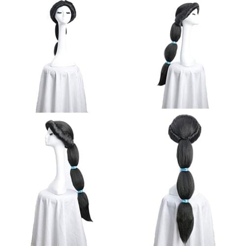 Cosplay Wigs Jasmine princess Long Black Wig Synthetic Hair Heat Resistant + Wig Cap