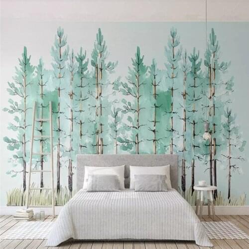 Simple mint green woods Nordic TV background wall professional production murals wholesale wallpaper mural poster photo wall