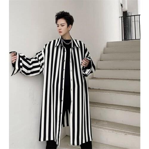 2021 Oversized Striped Shirt Mens Spring Summer Fashion Long Shirts Women Harajuku Casual Blouse Chemise Homme