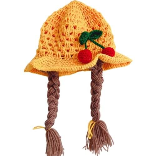 Handmade Knitted Baby Girls Wig Hat Infants Photography Props Headwear Newborn Wigs Brades Kids Crochet Cap with Plaits A5YC