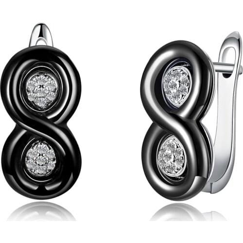 ZEMIOR 925 Sterling Silver Stud Earrings For Women 8 Shape Black Ceramic 5A Clear Cubic Zirconia Earring Wedding Fine Jewelry