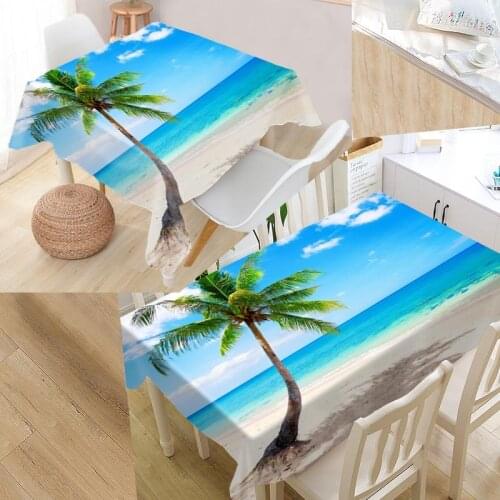 Custom Beaches Nature Sea Table Cloth Oxford Fabric Rectangular Waterproof Oilproof Table Cover Family Party Tablecloth