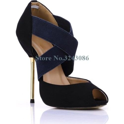 Peep Toe Faux Suede Thin High Heel Pumps Elastic Cord Cross Tied Stiletto Heel Pumps Two Type Dress Shoes New Arrival