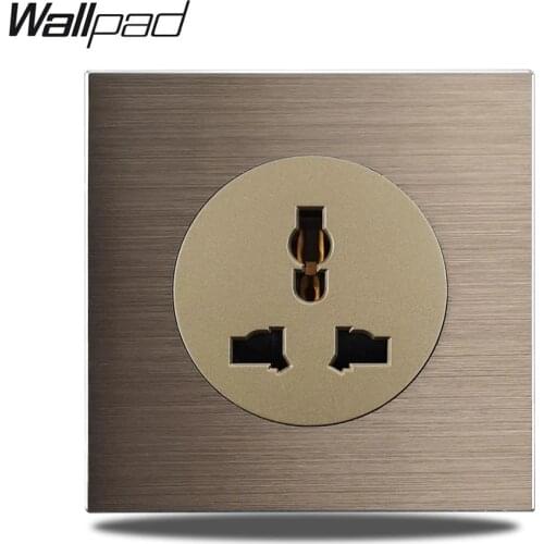 Wallpad L6 EU UK Universal Wall Power Socket Outlet Brown Brushed Aluminum Panel 86 * 86mm