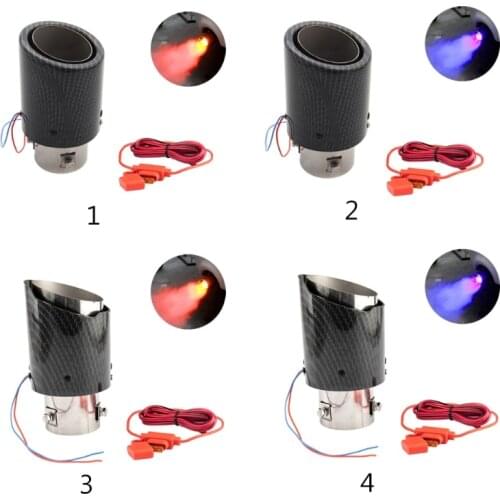 Universal Car Modified Exhaust Muffler Tip Tail Pipe Carbon Fiber Red LED Flaming Luminous Chrome Silencer