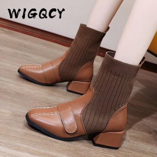 Knitted Elastic Ankle Boots Women New Fashion Warm Women Boots Slip-On Autumn Winter Shoes Hook loop Casual Party Boots Size 42