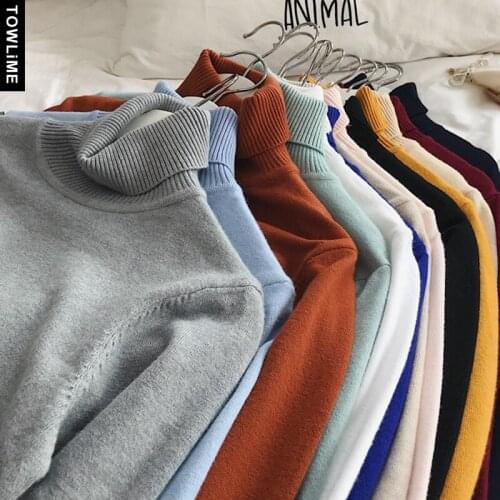 Knitted Women Slim Fit Turtleneck Sweater Solid Color Casual Pullovers Top Spring Autumn Basic Ladies High Neck Sweaters Men