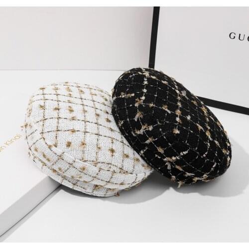 Gold velvet beret hat women autumn winter black and white painter cap elegant French retro pumpkin hat