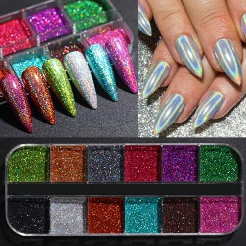 1 Box Holographics Nail Glitter Colorful Nail Powder Sparkly Shinning Flakes Dust Chrome Pigment Manicuring Art Decoration