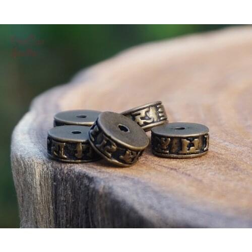 10pcs Bronze Beads Carved om mani padme hum Cylinder Brass Bead Space Beads Mala Japa Bracelet Jewelry Findings DIY Accessories