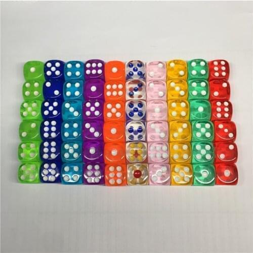 20Pieces/Lot High Quality Transparent Acrylic 6 Sided 14mm D6 Point Dice For Club/Party/Family Board Games 10 Colors