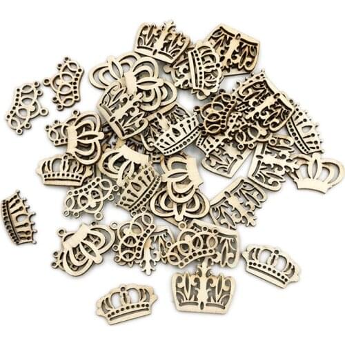 20pcs Cartoon Hollow Out Crown Shape Wooden Pieces Cutouts Craft Embellishments Wood Ornament Manual Accessories for DIY Art