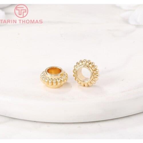 6PCS 5x8.7MM 24K Gold Color Plated Brass Round Big Hole Spacer Beads Bracelet Beads High Quality Diy Jewelry Accessories