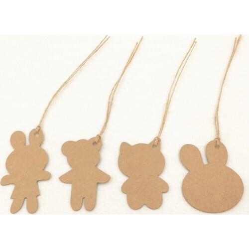 300Pcs Handmade Kraft Paper Hanging Tags Cute Rabbit Bear Animal Shaped For Mothers Day Festival Candy Label Tags With Strings