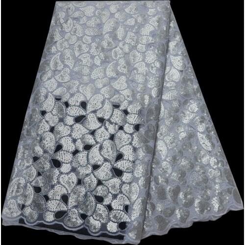 5yards/pc) silver white Afriacn sequins mesh lace fabric hand cut organza lace with embroidery for wedding party dress OP42
