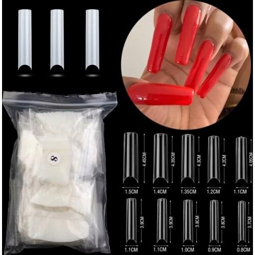 550/600 Pcs Bag Ballerina C Curve Extra-Long Straight Square Tips Full Cover False Nails French Acrylic Salon ABS UV Gel Fake