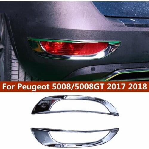 ABS Bright Silver Style For Peugeot 5008 GT 2017 2018 Outside Rear Behind Fog Light Foglight Lamp Molding Cover Kit Trim