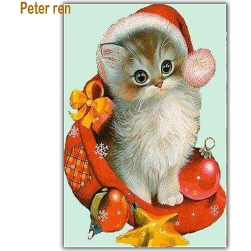 Peter ren Diamond painting cross stitch diamond embroidery animal 5d Square/Round diamond Mosaic Rhinestone Cat and gift in hat