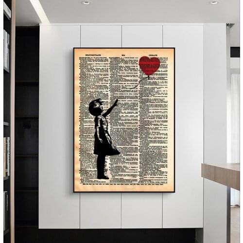 Banksy Girl with Balloon Art Canvas Painting Vintage Page Street Wall Art Poster Prints Decorative Picture Living Room Decor
